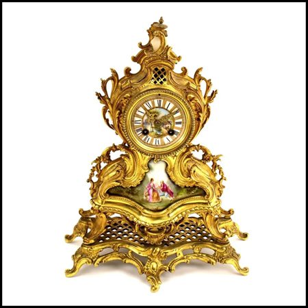 French mantel clock - Bronze with Sevres Style Paint