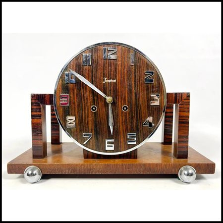 Bauhaus Wood with Chrome - Art Deco Clock