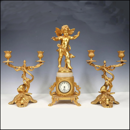Rococo style three piece clock set